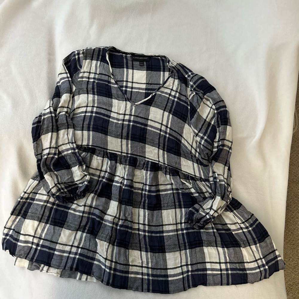 Lane Bryant Plaid Blouse in Black  and White
